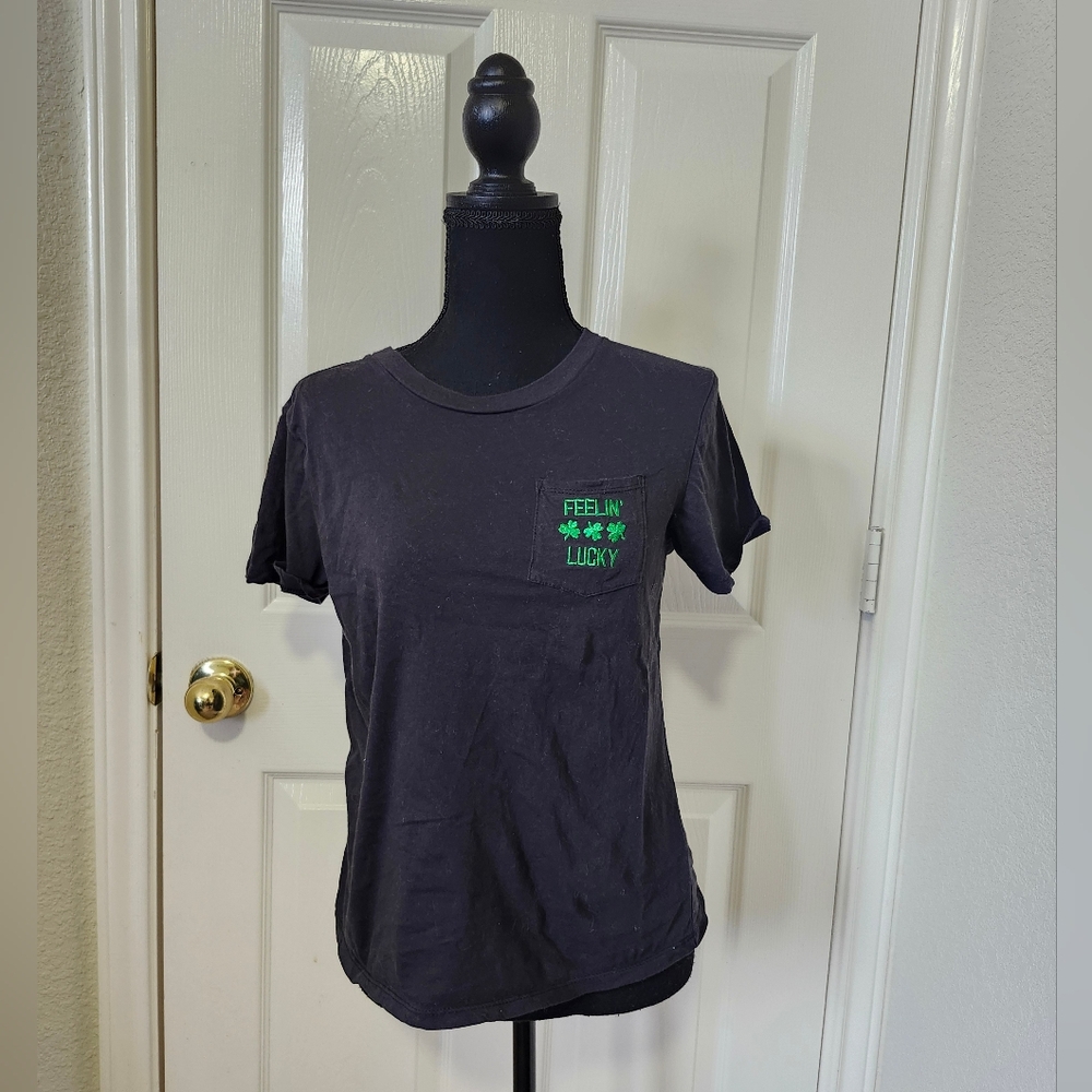 Zumiez St Pattys Clover Charcoal Tee with Neon Green Text